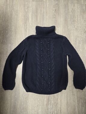 Ladies Navy Cable-Knit Turtleneck Sweater, Size Large, Wind River, Blue